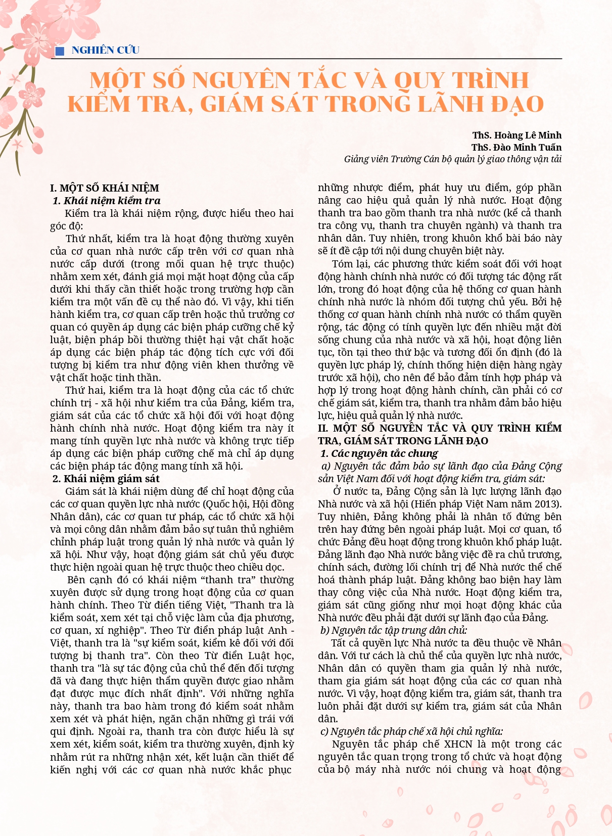 Một số nguyên tắc và quy trình kiểm tra, giám sát trong lãnh đạo